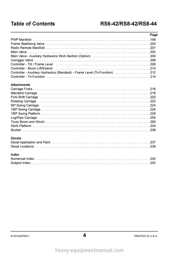 Gehl RS6-42 RS8-42 RS8-44 Telescopic Handler (913319A) Parts Manual PDF