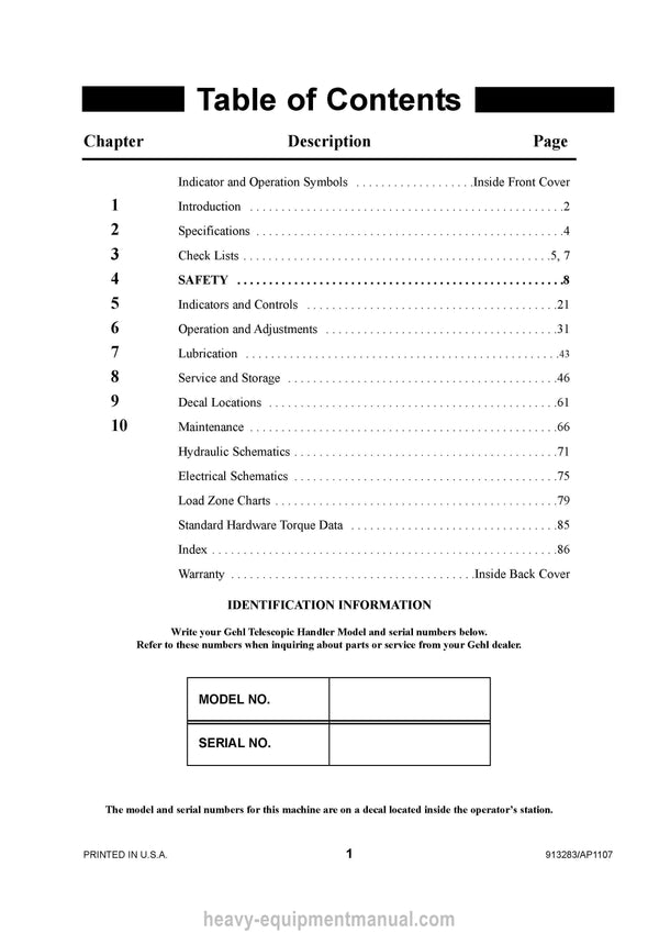 Gehl RS6-42 RS8-42 44 Telescopic Handler Operator Manual 913283A PDF