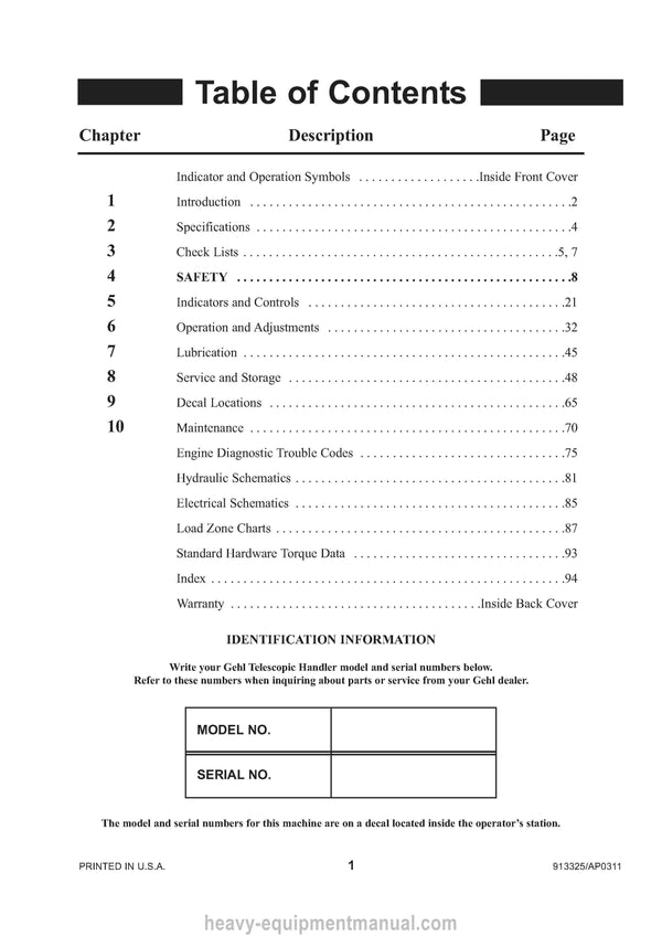 Gehl RS6-42 RS8-42 44 Telescopic Handler Operator Manual 913325A PDF