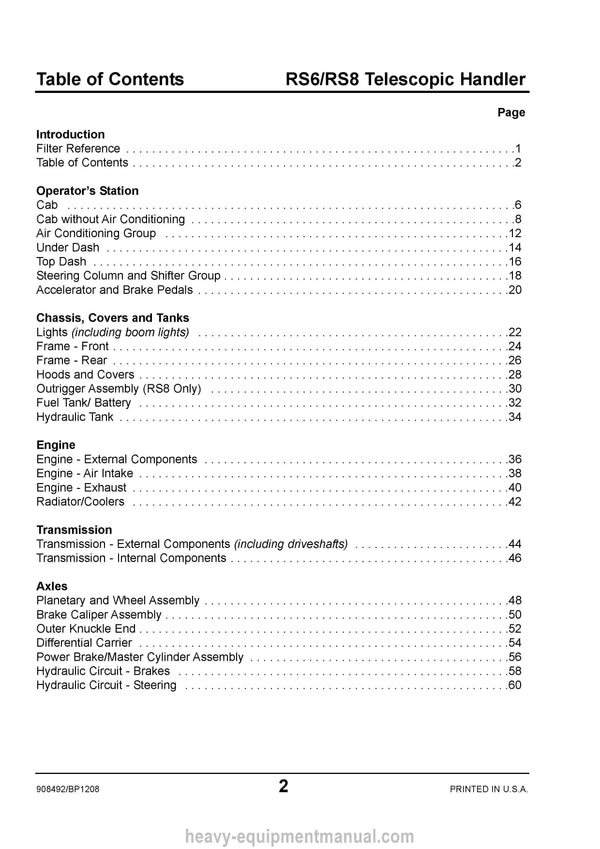 Gehl RS6 RS8 Telescopic Handler (908492B) Parts Manual PDF Download