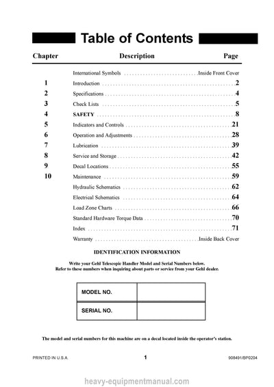 Gehl RS6 RS8 Telescopic Handler Operator Manual 908491B PDF Download