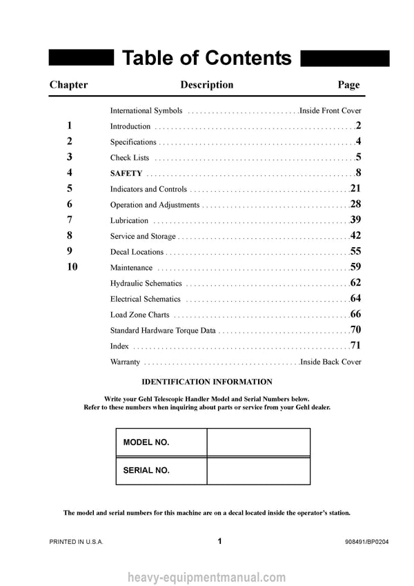 Gehl RS6 RS8 Telescopic Handler Operator Manual 908491B PDF Download