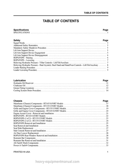 Gehl RT135 RT165 Manitou Mustang 1350RT 1650RT Compact Track Loader (50950470A) Service Manual