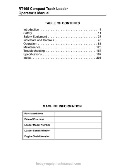 Gehl RT165 Compact Track Loader Operator Manual 50950264G PDF Download