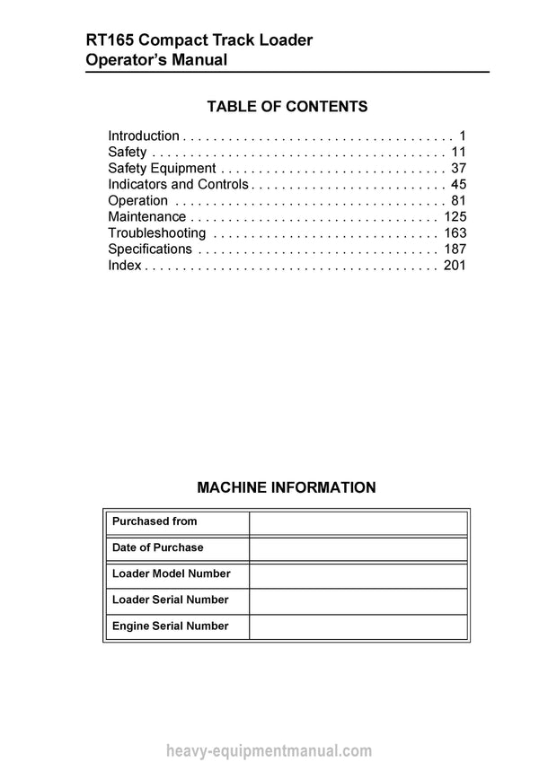 Gehl RT165 Compact Track Loader Operator Manual 50950264G PDF Download