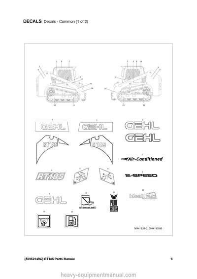 Gehl RT185 Compact Track Loader (50960149C) Parts Manual Download PDF