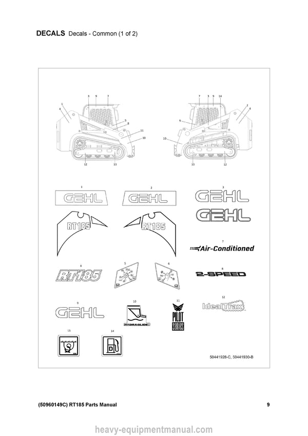 Gehl RT185 Compact Track Loader (50960149C) Parts Manual Download PDF