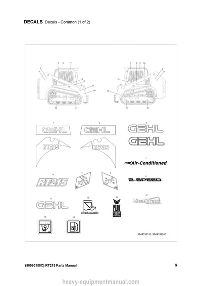 Gehl RT215 Compact Track Loader (50960150C) Parts Manual Download PDF