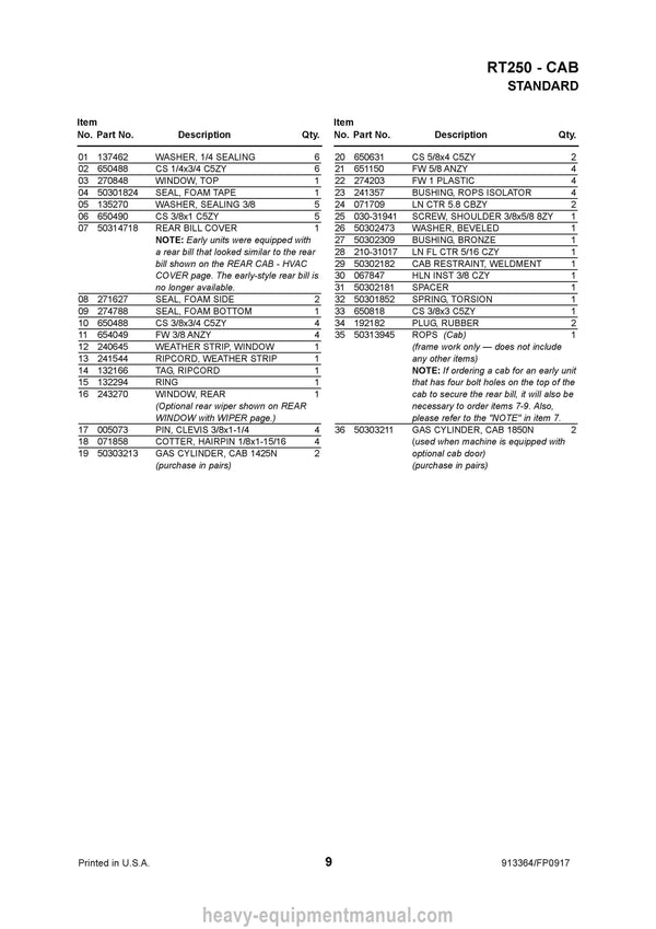 Gehl RT250 RT250 Gen3 Compact Track Loader (913364F) Parts Manual