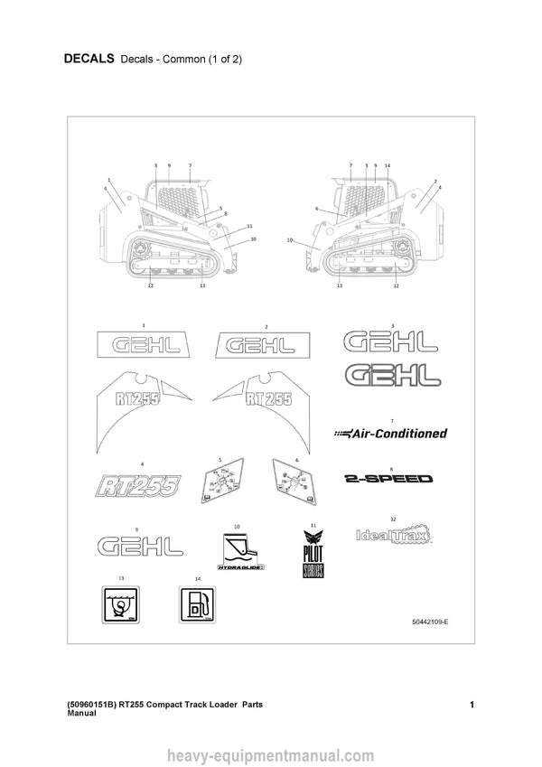 Gehl RT255 Compact Track Loader (50960151B) Parts Manual Download PDF