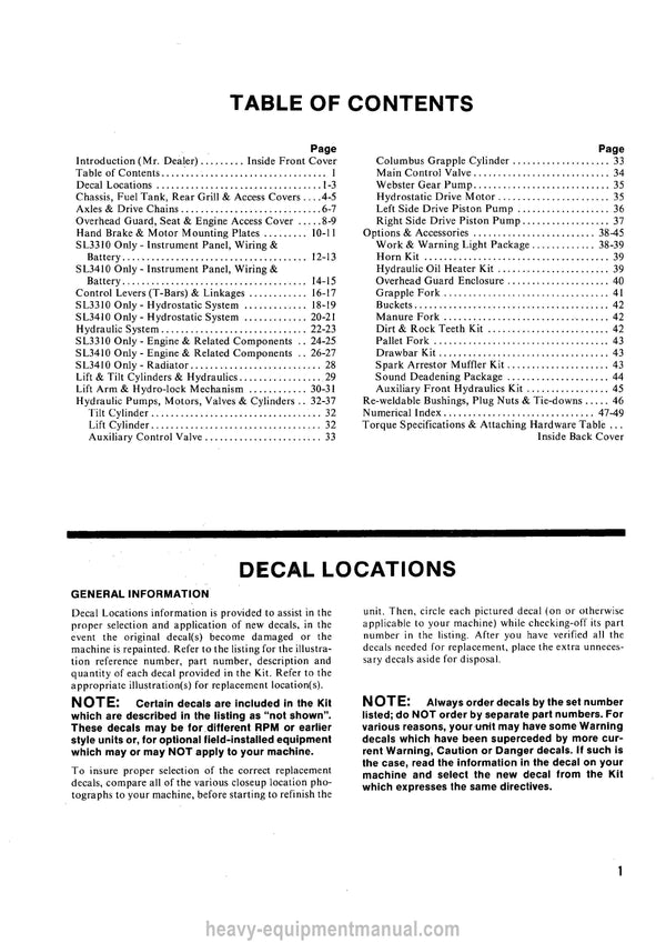 Gehl SL3310 SL3410 Skid-Steer Loader (903464A) Service Parts Manual PDF