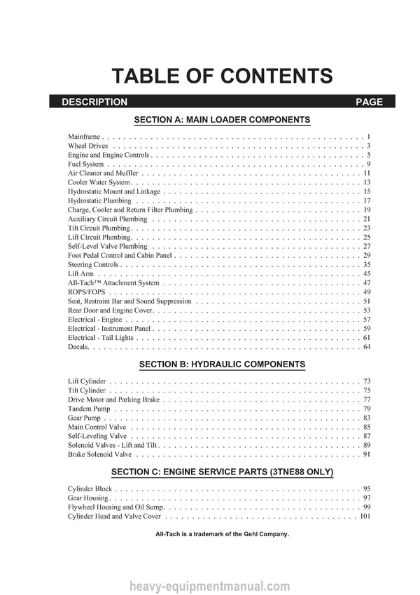 Gehl SL3635 SL3935 Skid-Steer Loader (908267D) Parts Manual Download PDF