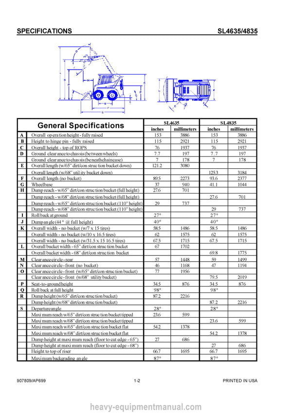 Gehl SL4635 SL4835 Skid Steer Loader (907809) Service Repair Manual PDF Download