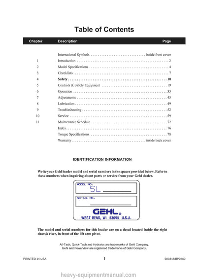 Gehl SL5635 SL6635 Skid-Steer Loader (907845B) Operator Manual PDF