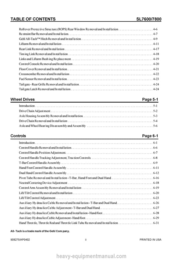 Gehl SL7600 SL7800 Skid Steer Loader Service Repair Manual 908275
