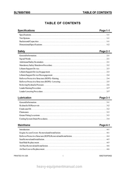 Gehl SL7600 SL7800 Skid Steer Loader Service Repair Manual 908275