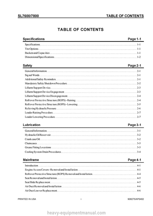 Gehl SL7600 SL7800 Skid Steer Loader Service Repair Manual 908275