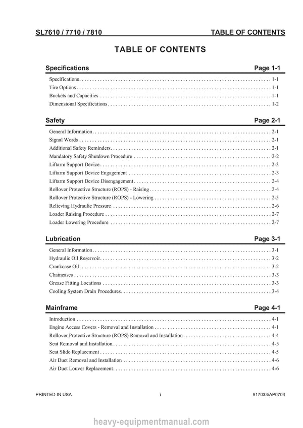 Gehl SL7610 SL7710 SL7810 Skid Steer Loader Service Repair Manual 917033