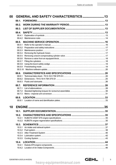 Gehl TH 5-19 H 75K ST5 S1 Telehandler (52833679) Service Manual PDF Download