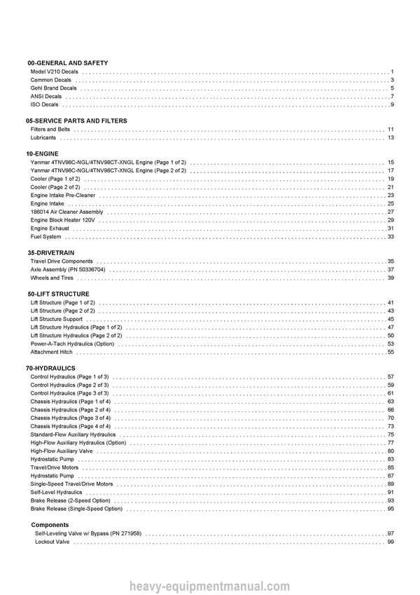 Gehl V210 Skid Loader Parts Manual 50950583A 2023