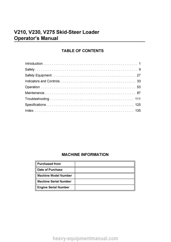 Gehl V210 V230 V275 Skid Steer Loader (50950579B) Operator Manual PDF