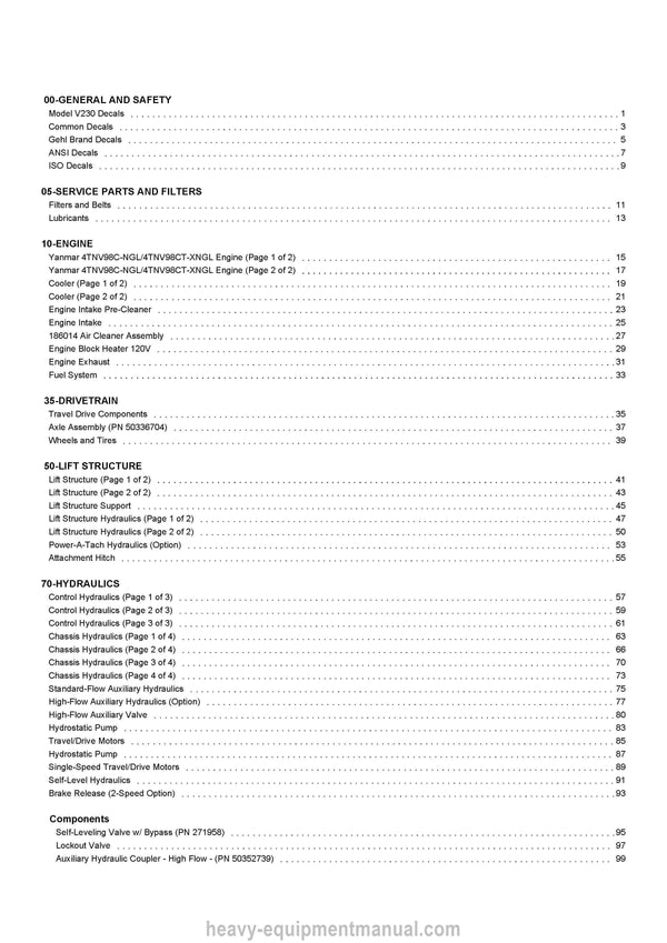 Gehl V230 Skid Loader Parts Manual 50950584A 2023