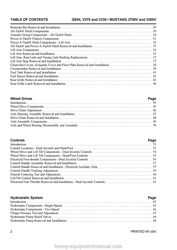 Gehl V270 V330 Mustang 2700V 3300V Skid Steer Loader Service Repair Manual 917435B