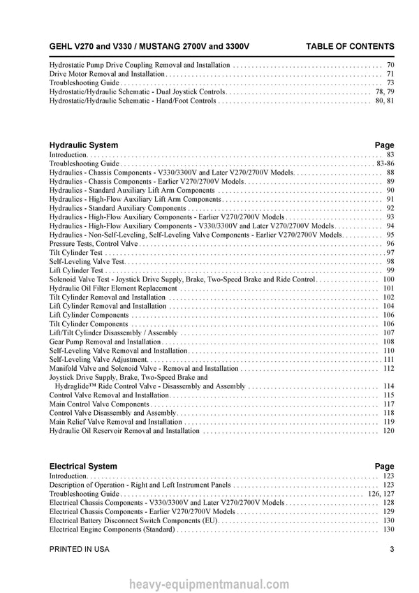 Gehl V270 V330 Mustang 2700V 3300V Skid Steer Loader Service Repair Manual 917435B