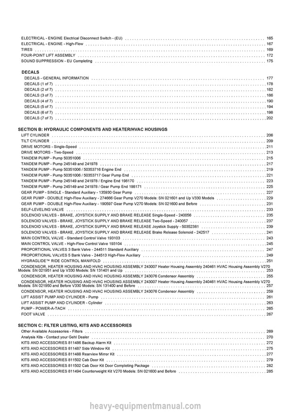 Gehl V270 V330 Parts Manual 917376 2013