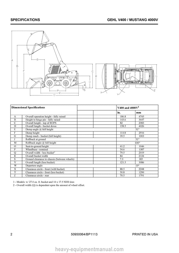 Gehl V400 Mustang 4000V Skid Steer Loader Service Repair Manual 50950064B 