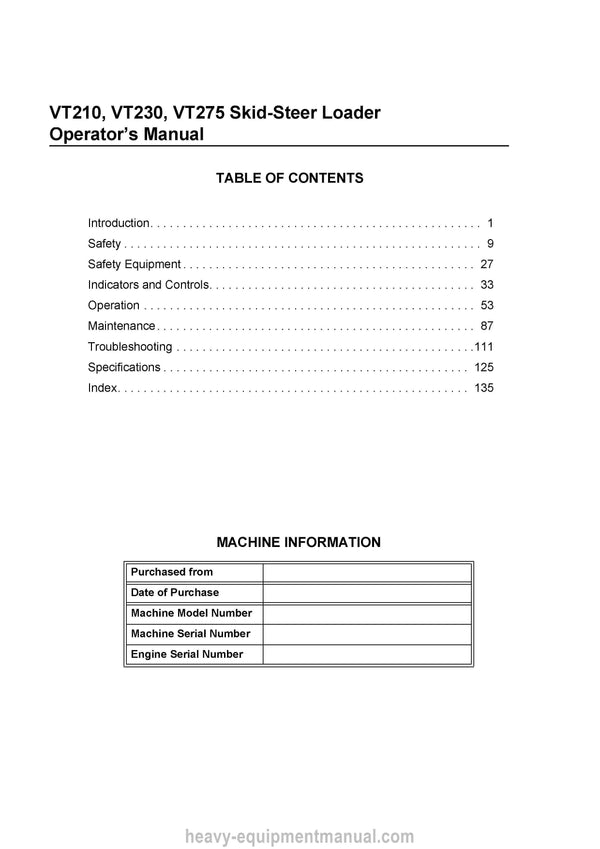 Gehl VT210 VT230 VT275 Skid Steer Loader (50950581B) Operator Manual PDF