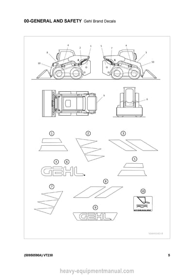 Gehl VT230 Track Loader (50950590A) Parts Manual PDF Download