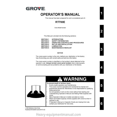 Grove RT700E Crane Operator Manual PDF