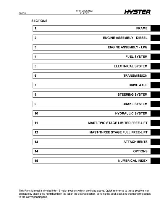 Hyster H8.00XM, H9.00XM, H10.00XM, H12.00XM (H007) Europe Forklift Parts Manual PDF Download
