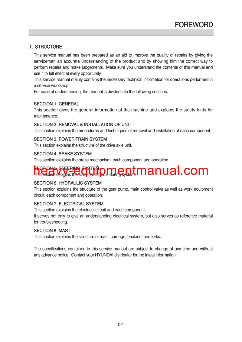 DOWNLOAD Hyundai 14/16/20/25BRJ-9 Forklift Workshop Manual