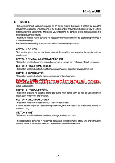 Hyundai 15/18LC/20LCA-7 Forklift Truck Workshop Service Repair Manual