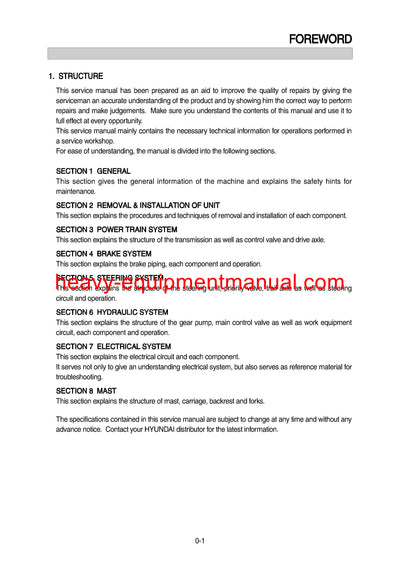 Hyundai 15/18LC/20LCA-7 Forklift Truck Service Manual