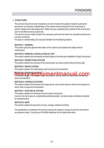 Hyundai 15/18/20BT-9 Forklift Workshop Service Repair Manual