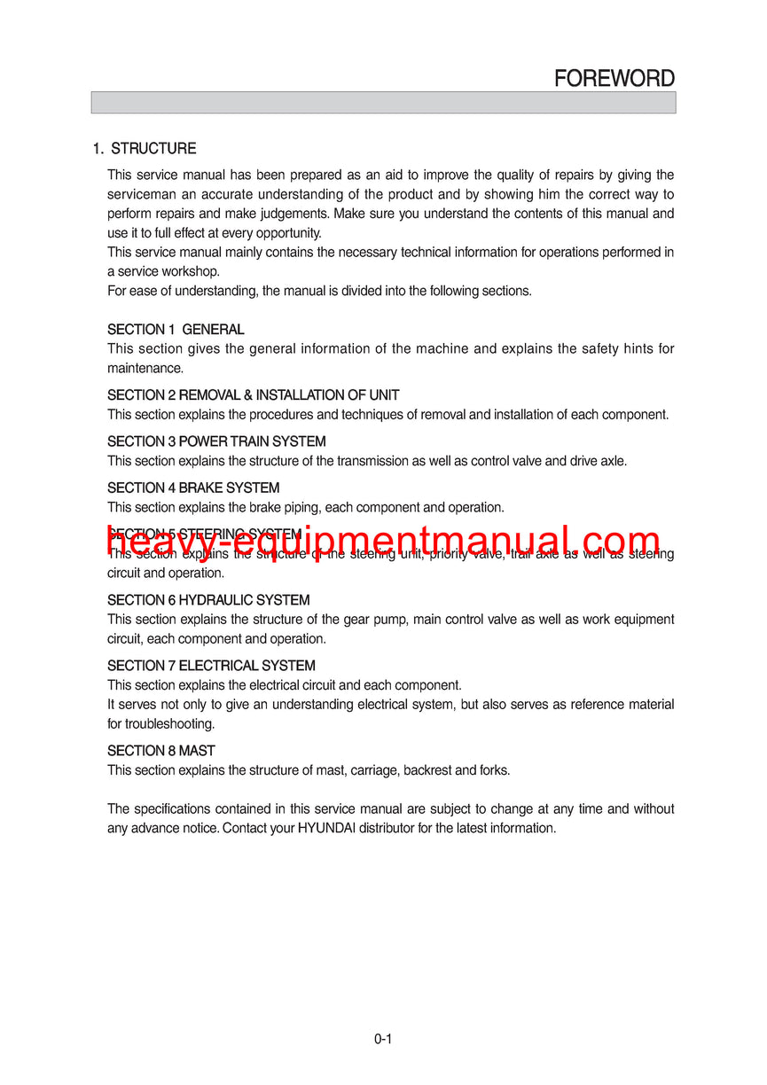 Hyundai 20/25/30/33DT-7 Forklift Truck Workshop Service Repair Manual