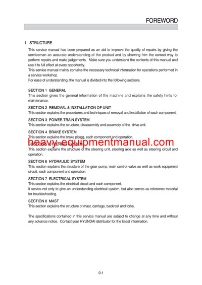 Hyundai 22/25/30B-9F Forklift Workshop Service Repair Manual