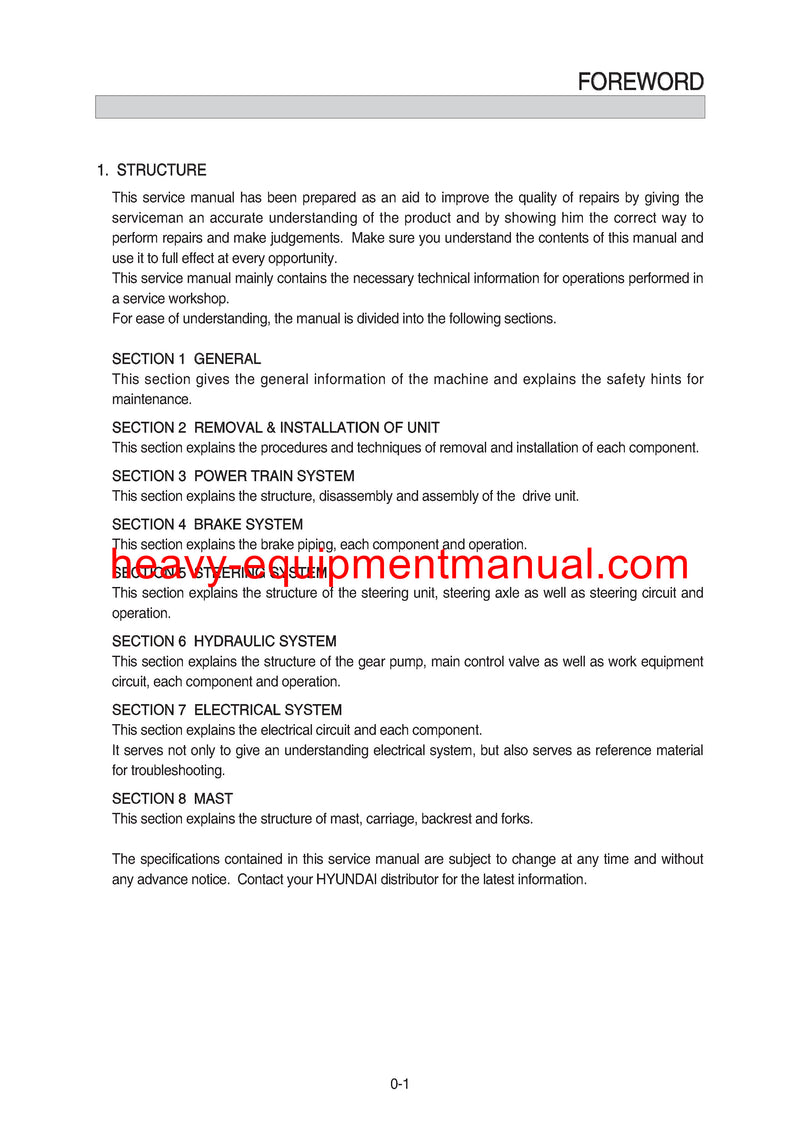 Hyundai 22/25/30B-9F Forklift Workshop Service Repair Manual