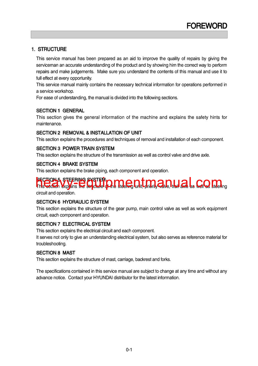 Hyundai 22/25/30BHA-7 Forklift Truck Workshop Service Repair Manual