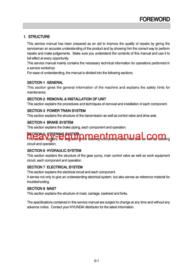 Hyundai 22/25/30/32B-7 Forklift Workshop Service Repair Manual