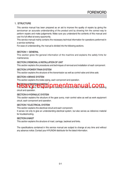 Hyundai 22/25/30/33D-9S Forklift Truck Workshop Service Repair Manual