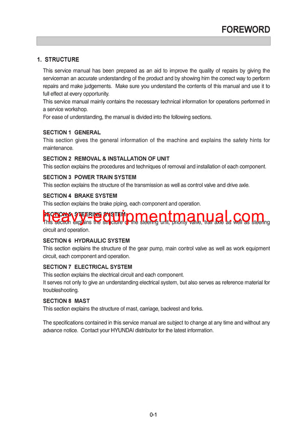DOWNLOAD Hyundai 25/30/33L(G),25/30LC(GC)-7M Forklift Truck Workshop Service Repair Manual