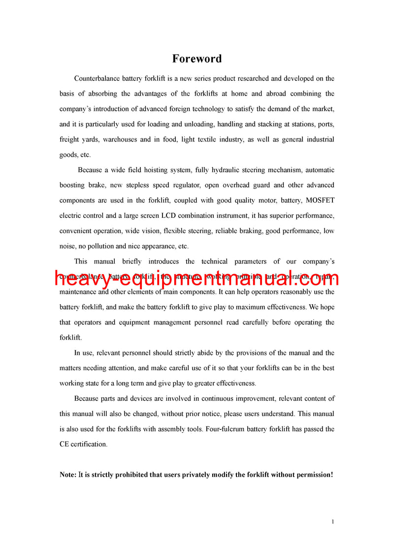 Hyundai 25/30/35B-7A Forklift Service Manual