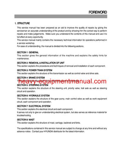 Hyundai HDF15 18-5 Forklift Truck Workshop Service Repair Manual