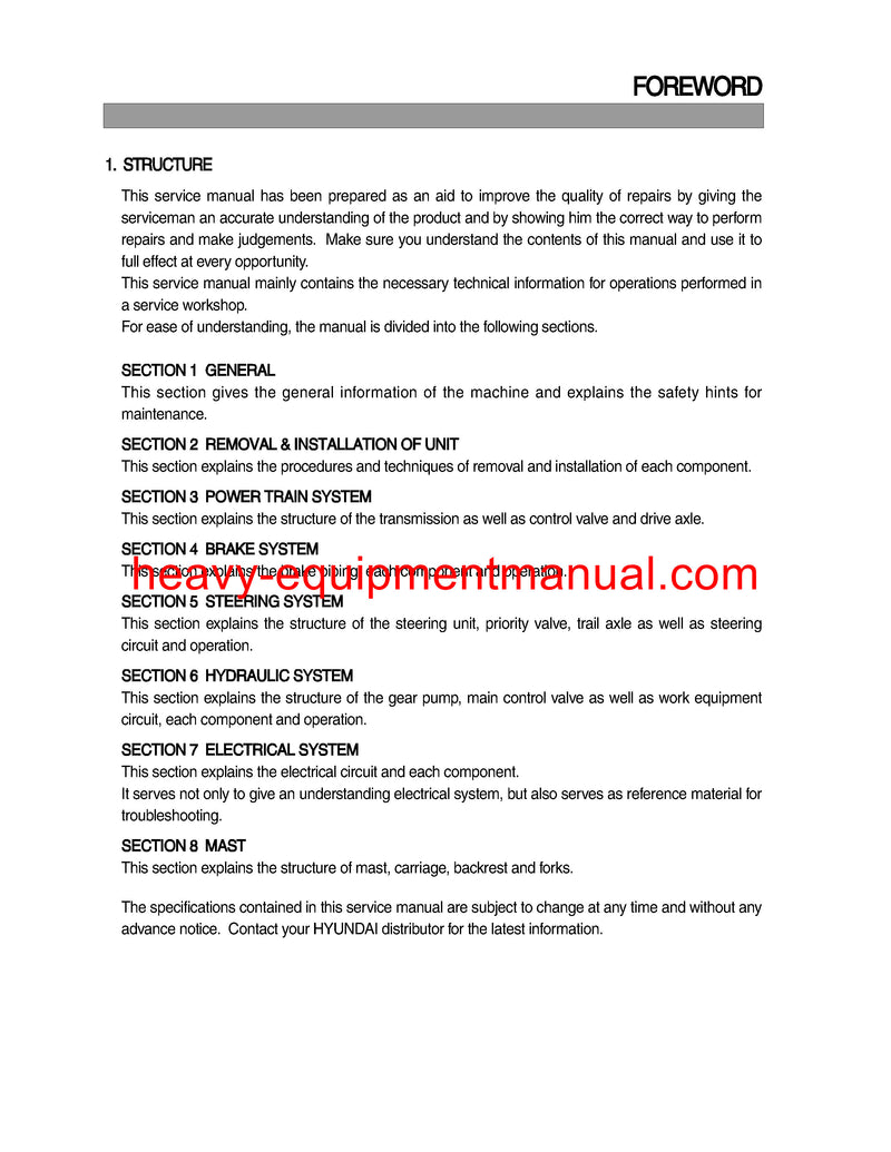 Hyundai HDF15 18-5 Forklift Truck Workshop Service Repair Manual