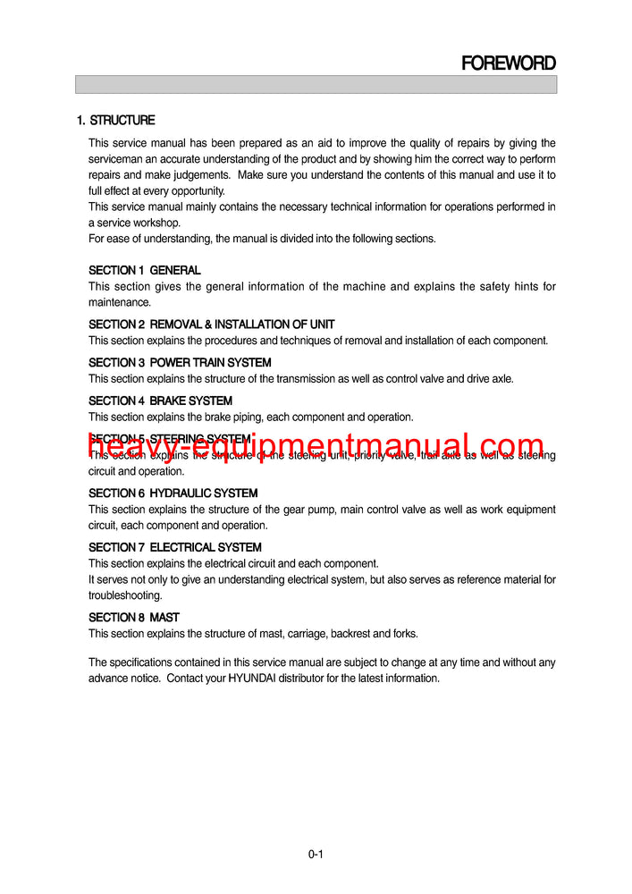 Hyundai HDF20 25 30-5 Forklift Truck Workshop Service Repair Manual
