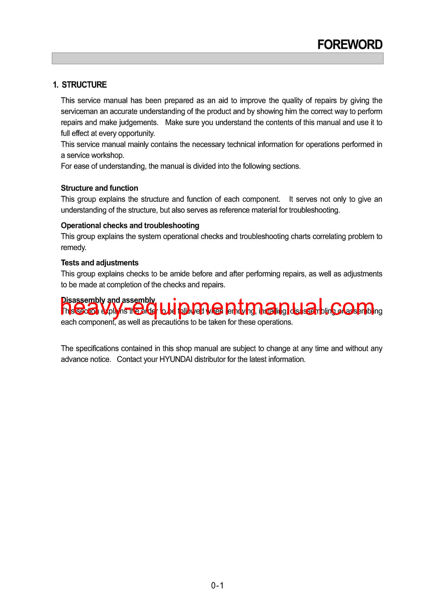 Hyundai HL770 (#1001-#1170) Wheel Loader Service Repair Manual